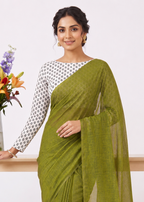 Elegant Khadi Cotton Saree with Stretchable Ajrak Print Blouse