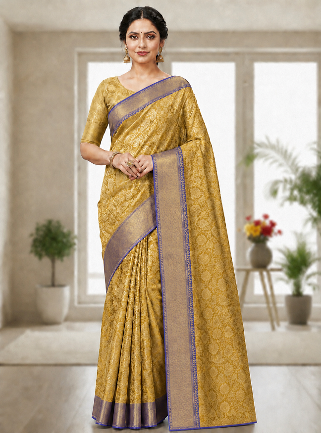 Golden Flower Zari Weaving Designer Saree