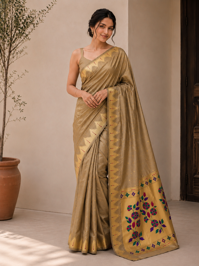 Bamboo Tissue Silk Paithani Saree with Meenakari Motifs