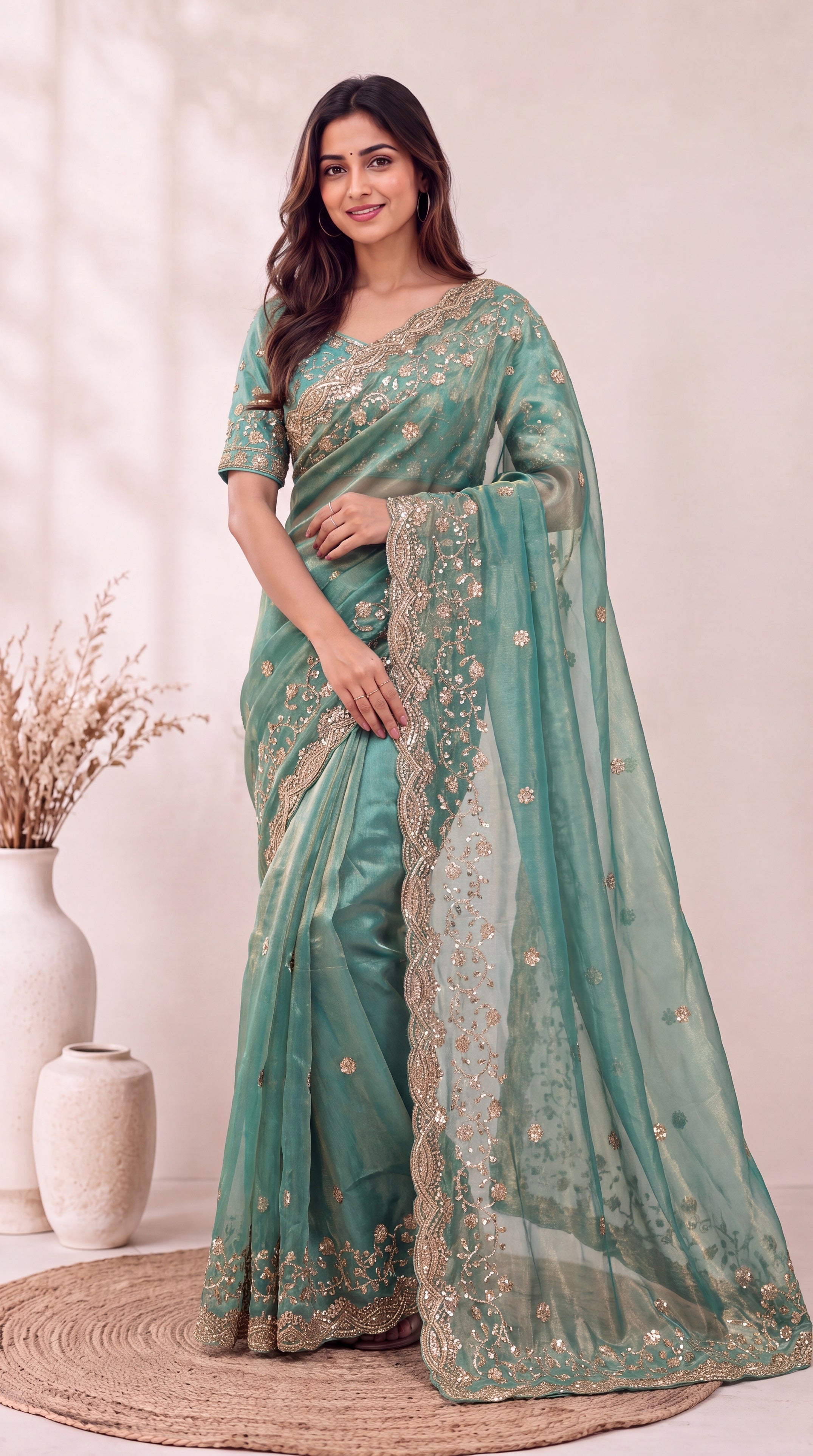 Premium Soft Fandy Satin Silk Saree with Cut Dana Work