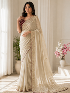 Fandy Satin C-Pallu Saree and Designer Stitched Blouse