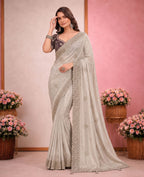 Elegant Satin Embroidered Saree with Sequins Border