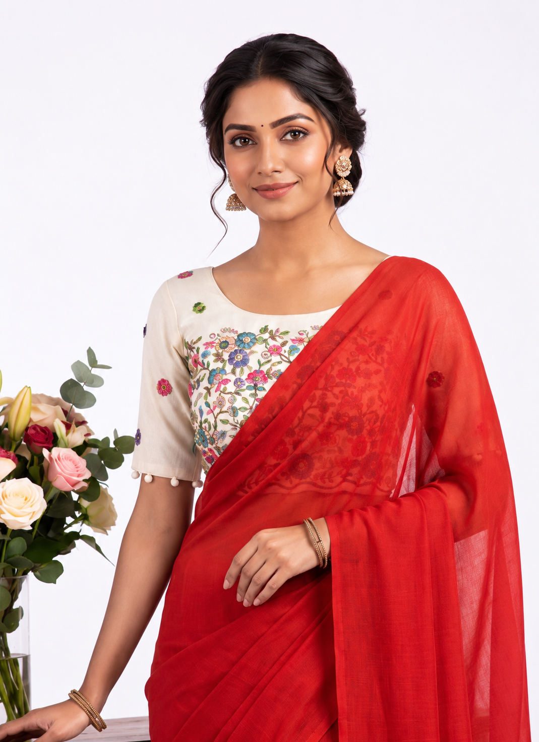 Khadi Cotton Designer Saree with Heavy Embroidered Blouse