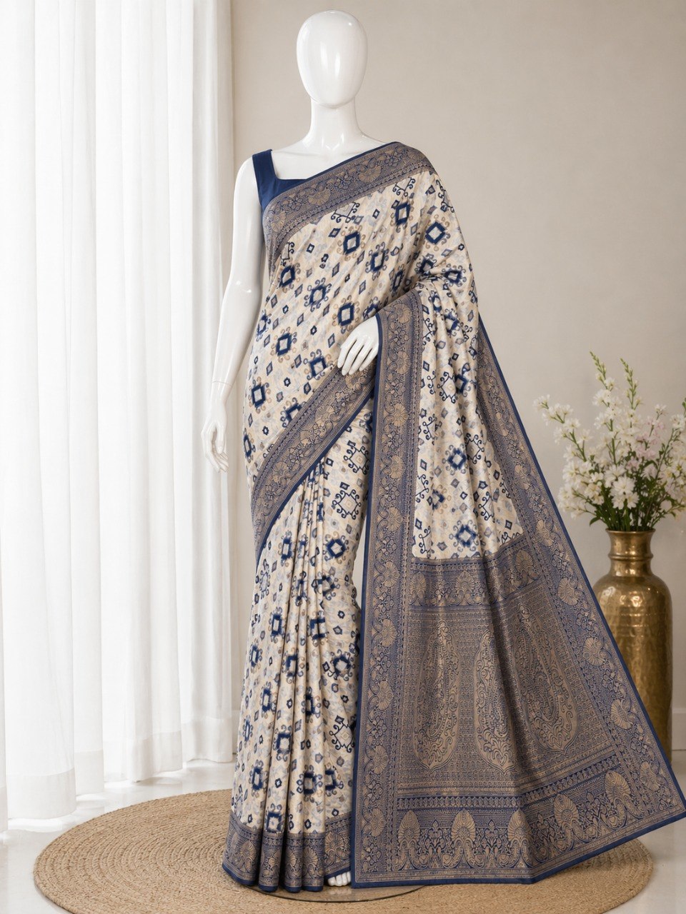 Elegant Silk Blend Saree With Traditional Zari Weaving