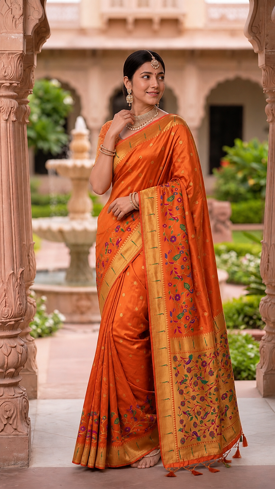 Tissue Silk Paithani Saree with Meenakari Pallu