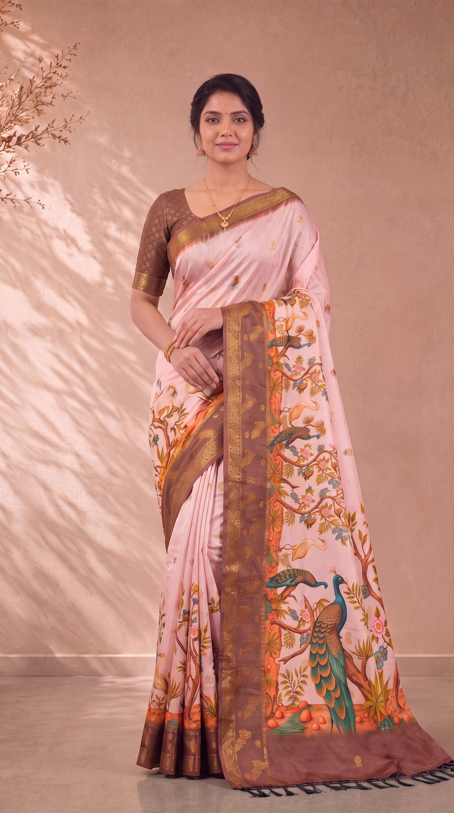 Digital Kalamkari Cotton Saree with Zari Border
