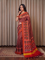 Handloom Silk Patola Saree with Lagadi Patta Border