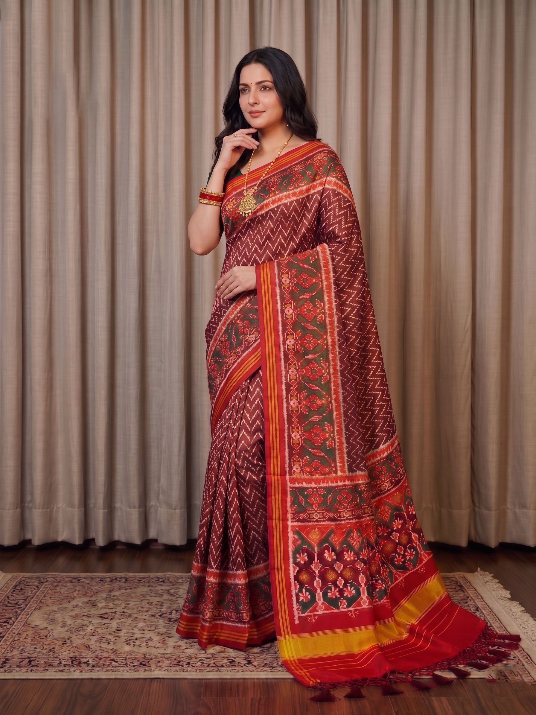 Handloom Silk Patola Saree with Lagadi Patta Border