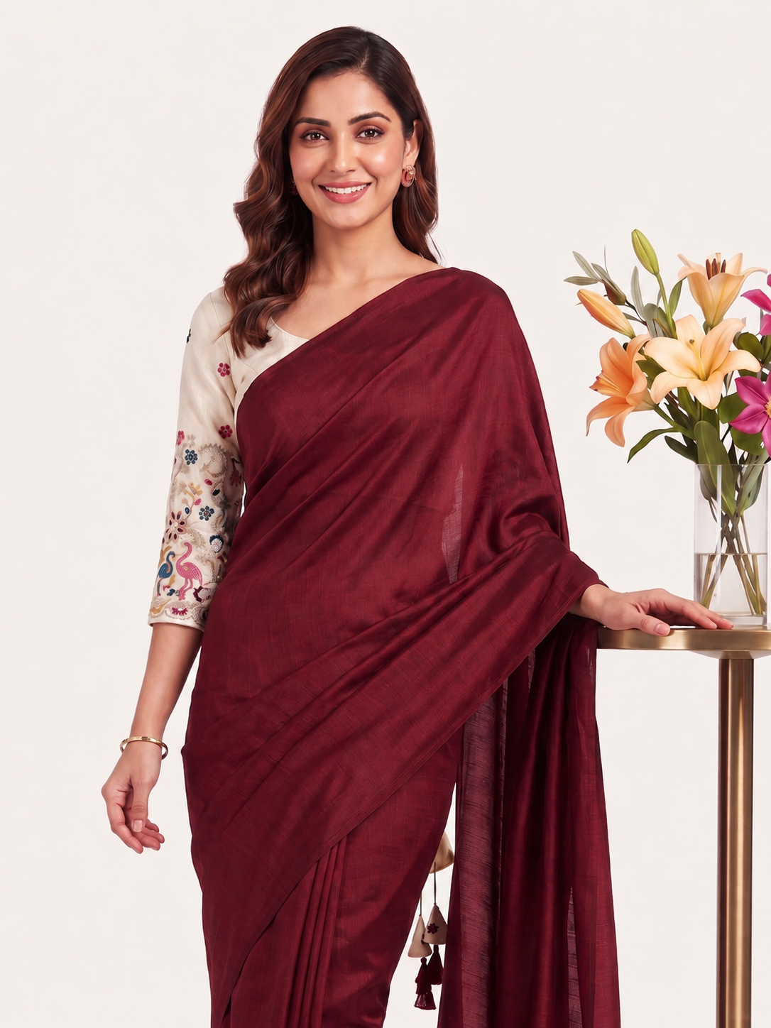 Classic Cotton Weave Saree With Stitched Blouse