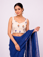 Khadi Cotton Saree with Designer Embroidered Sleeveless Blouse