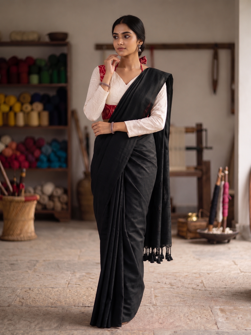 Classic Khadi Cotton Saree with Chikankari Blouse