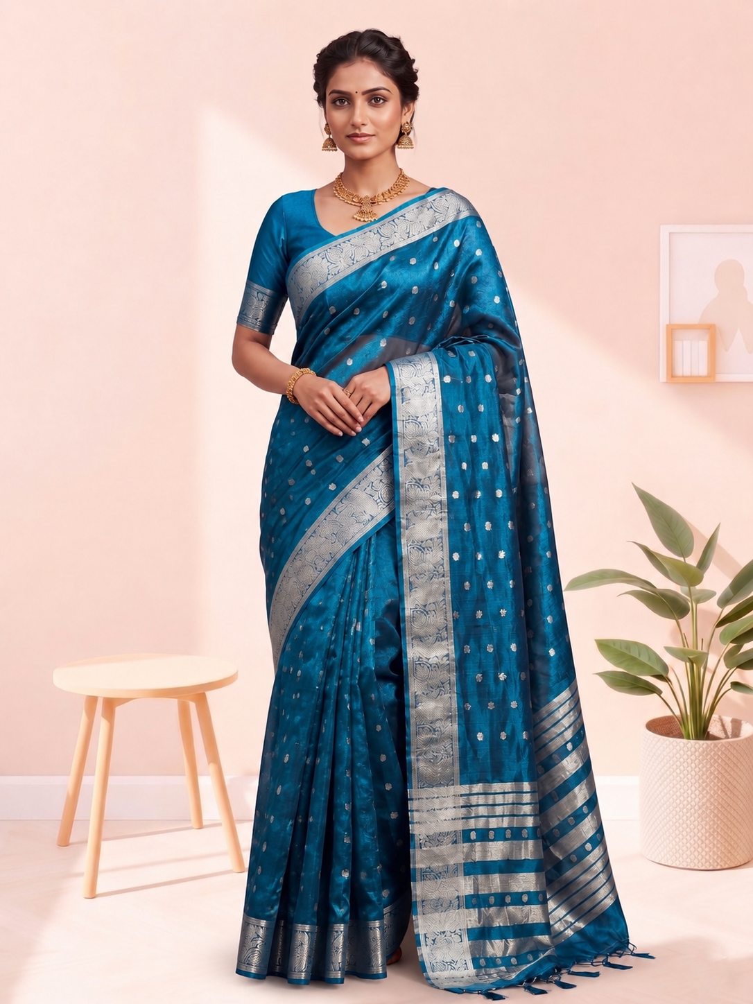 Golden Butti Khadi Shimmer Saree