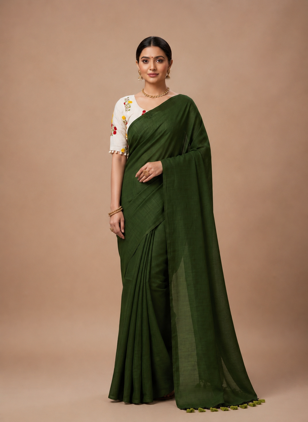 Elegant Khadi Cotton Saree with Embroidered Padded Blouse