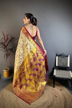 Kanjivaram Semi Silk Saree with Contrast Zari Border