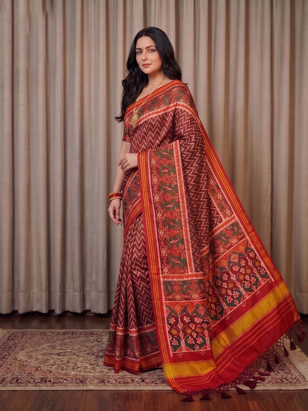 Handloom Silk Patola Saree with Lagadi Patta Border