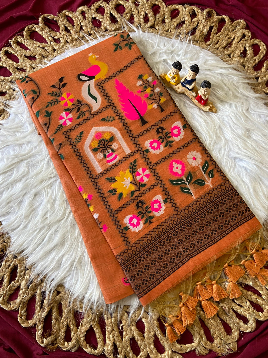 Premium Soft Jamdani Cotton Saree with 3D Peacock Weaving Pallu