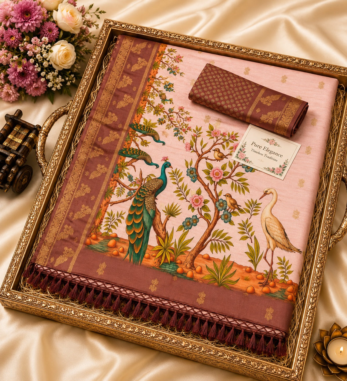 Digital Kalamkari Cotton Saree with Zari Border