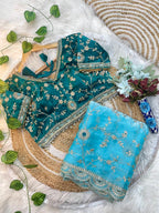 Embroidered Satin Saree with Heavy Sequin Blouse