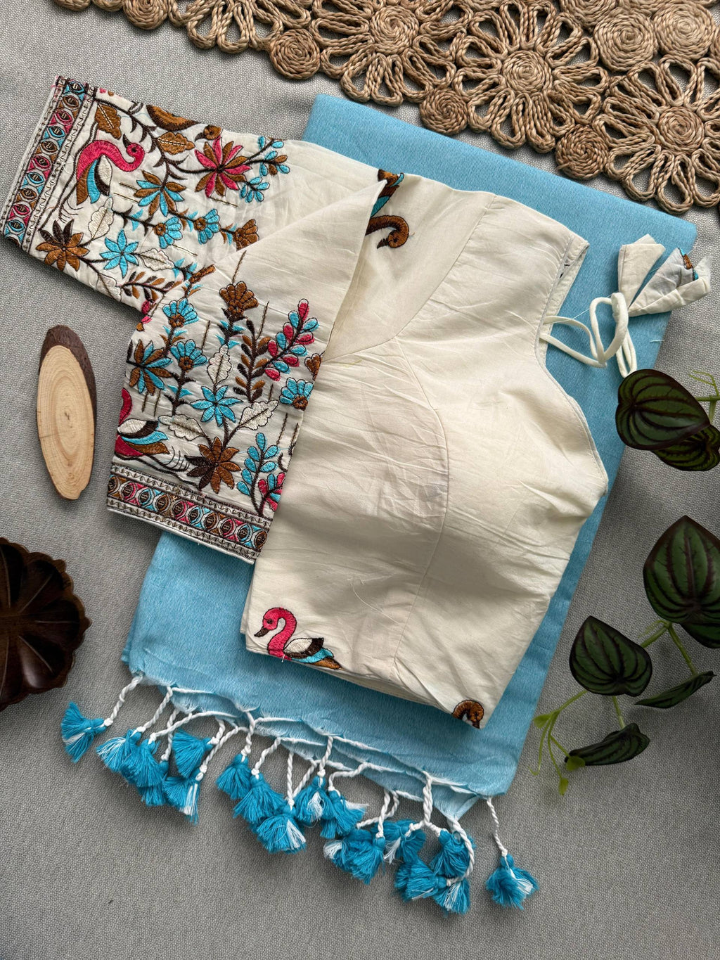 Elegant Khadi Cotton Saree with Designer Embroidered Padded Blouse