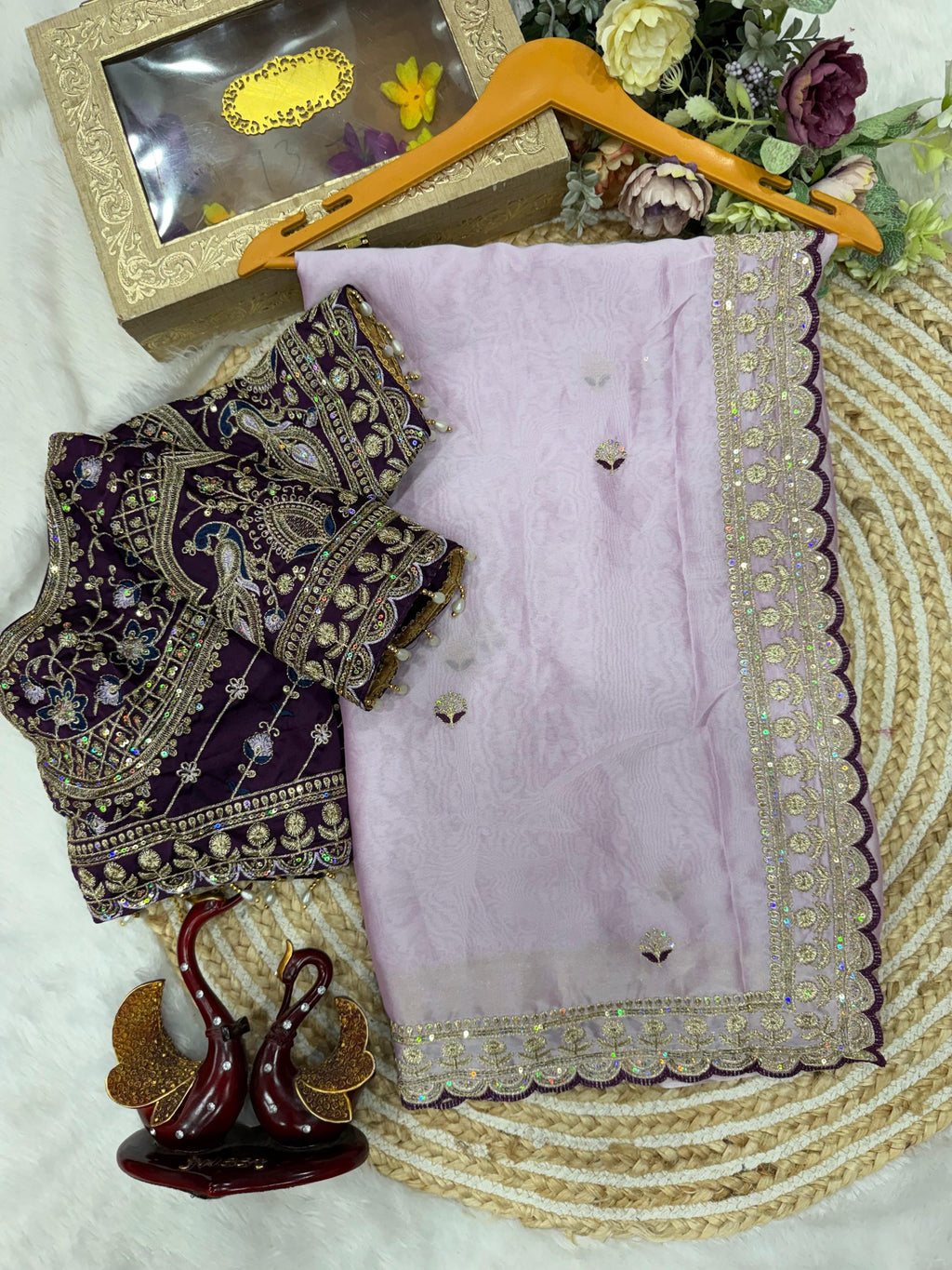 Rangoli Silk Embroidered Saree with Designer Stitched Blouse