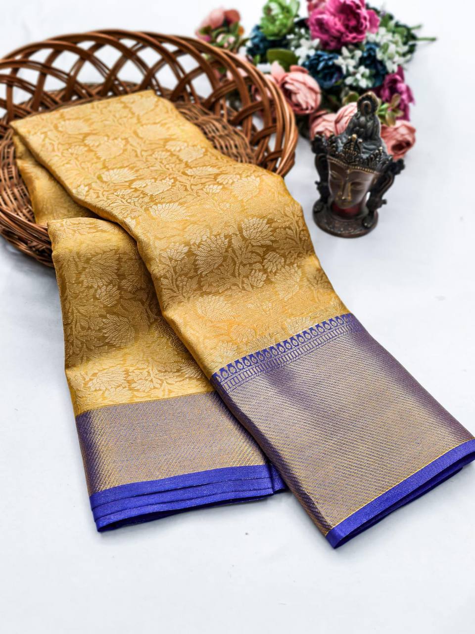 Golden Flower Zari Weaving Designer Saree