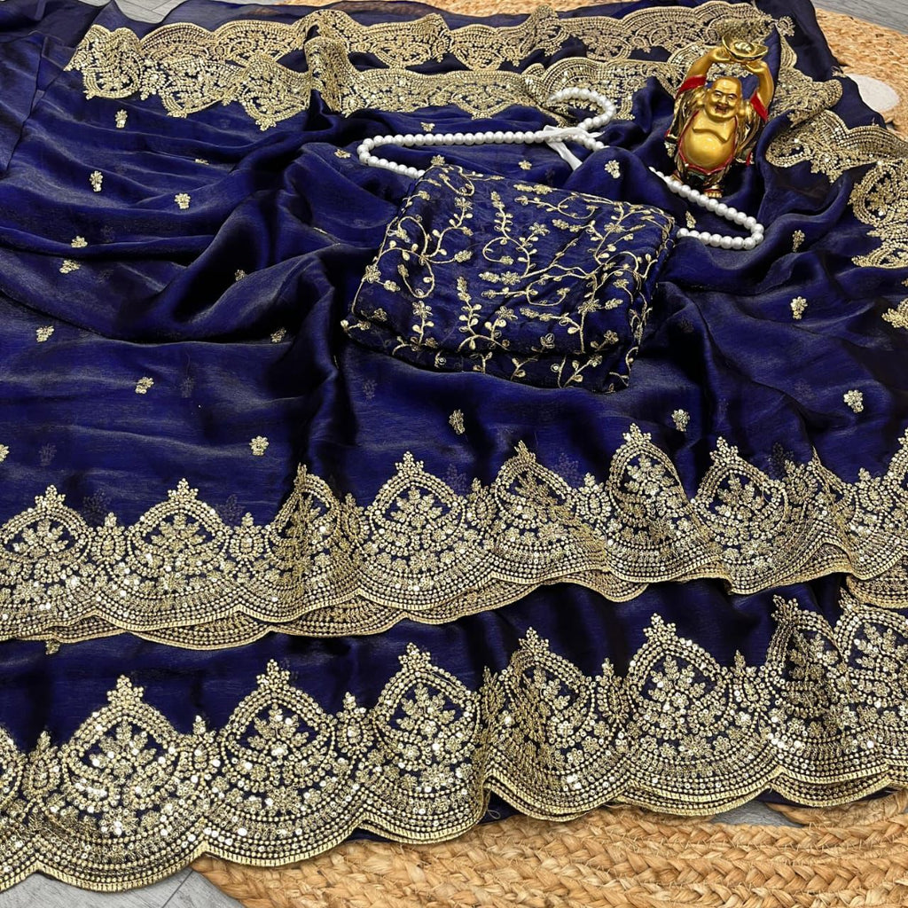 Premium Fandy Chiffon Saree with Sequins Zari Work