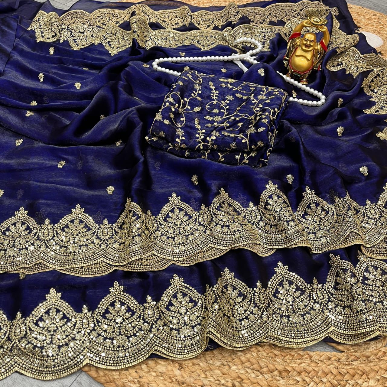 Premium Fandy Chiffon Saree with Sequins Zari Work