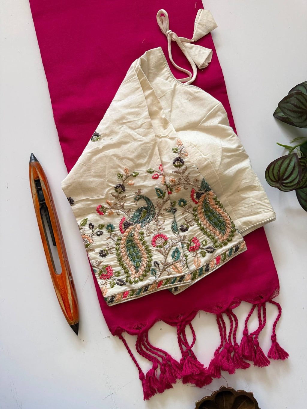 Khadi Cotton Saree with Embroidered Padded Blouse