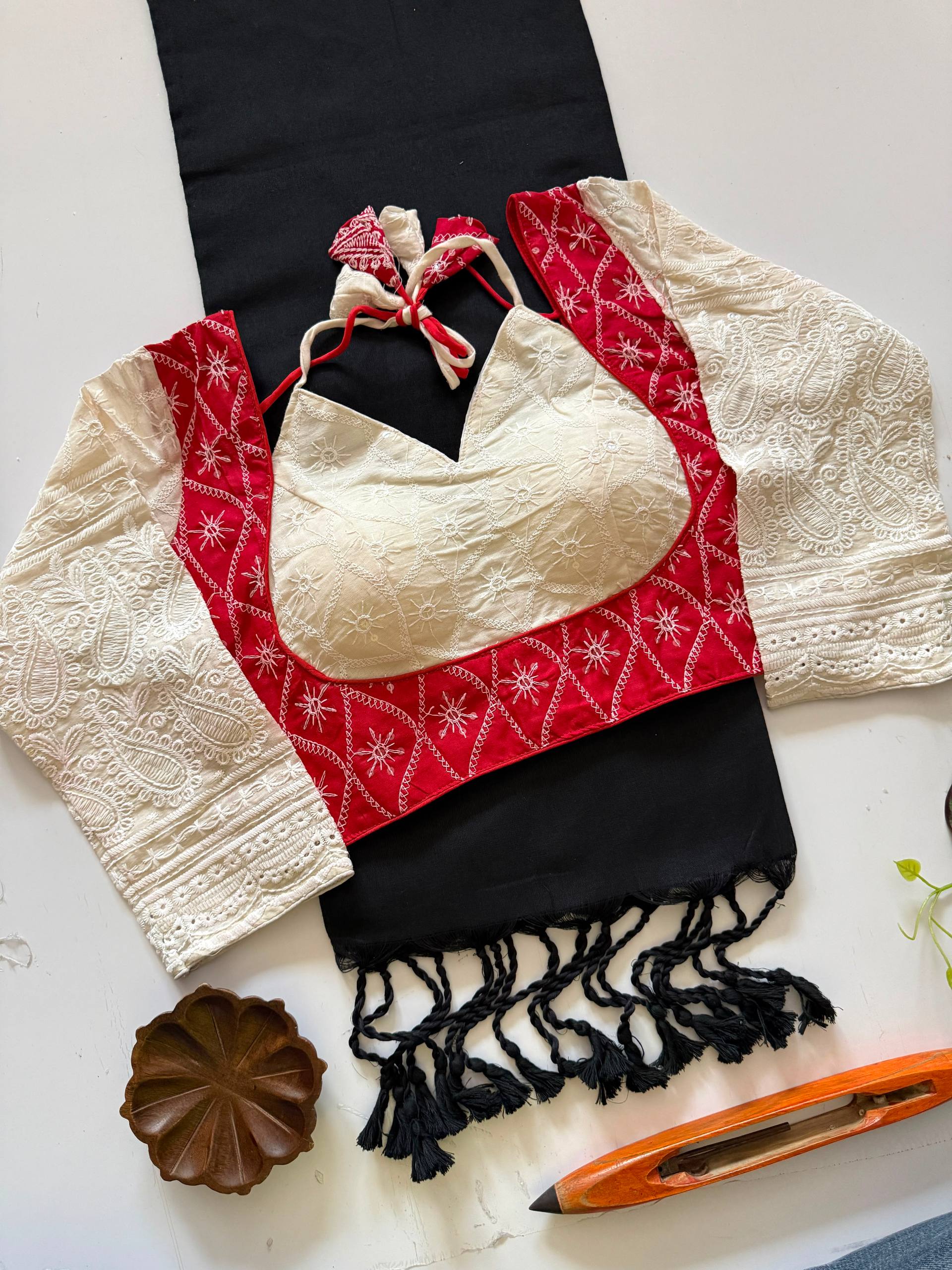 Classic Khadi Cotton Saree with Chikankari Blouse