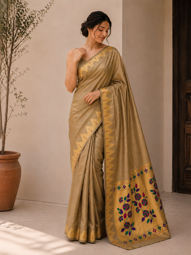 Bamboo Tissue Silk Paithani Saree with Meenakari Motifs