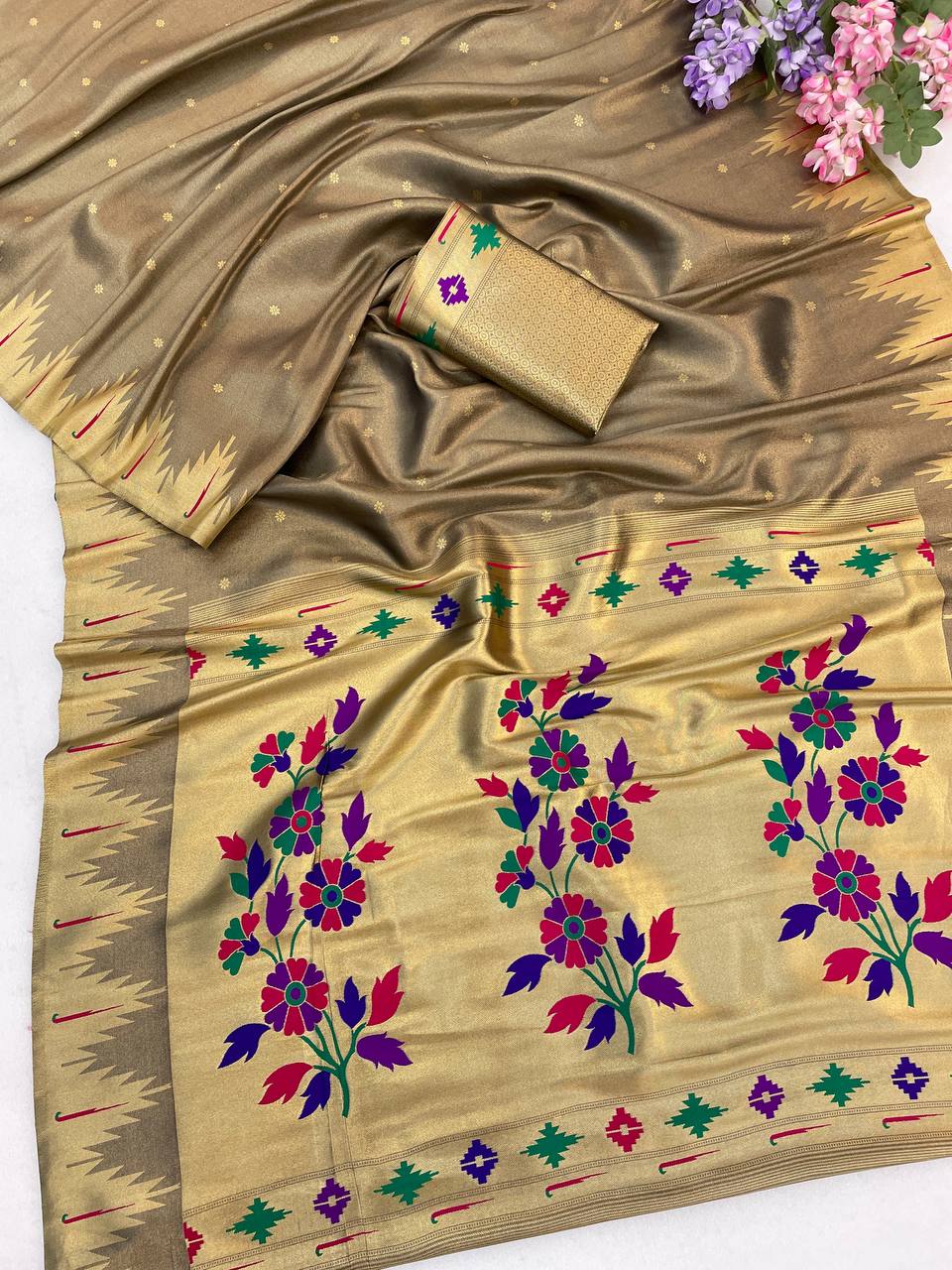 Bamboo Tissue Silk Paithani Saree with Meenakari Motifs