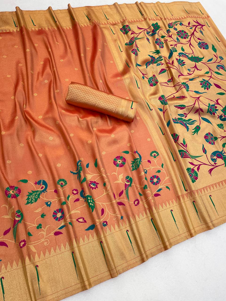 Tissue Silk Paithani Saree with Meenakari Pallu