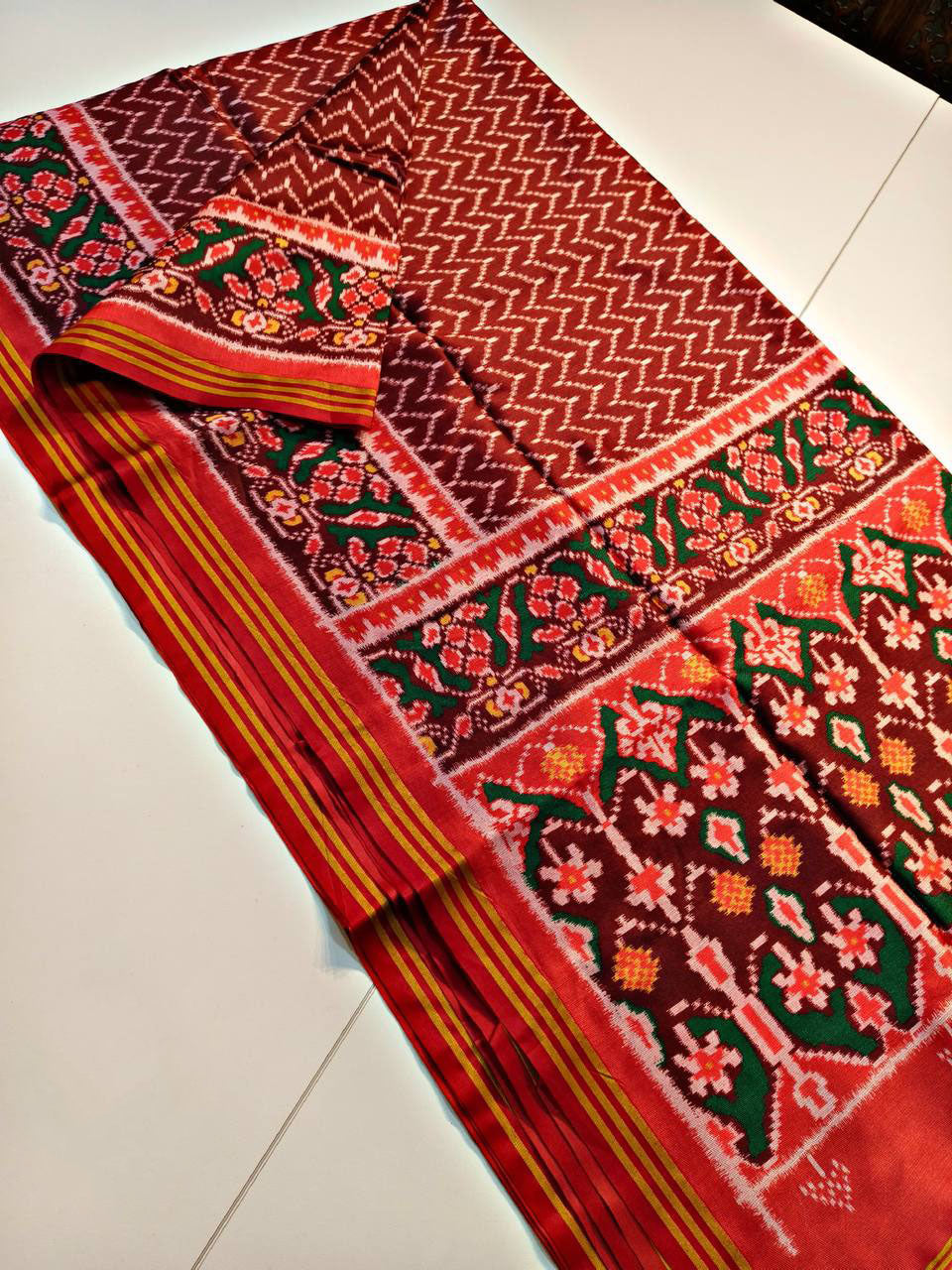 Handloom Silk Patola Saree with Lagadi Patta Border