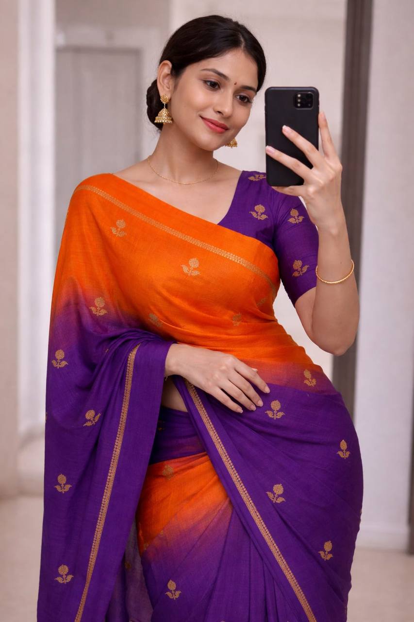 Viscose Khadi Silk Saree with Jacquard Leaf Design