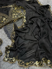 Eyes Catching Rangoli silk Black Color Saree