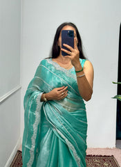Fantastic Embroidery Zari Work Sky Blue Color Saree