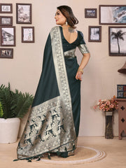 Captivating Banarasi Silk Green Color Saree