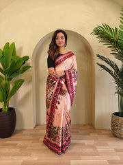 Precious Kalamkari Print Peach Color Saree