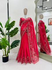 Pretty Thread & Sequence Pink Color Saree