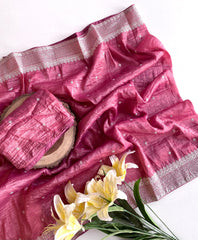 Marvelous Embroidered Pallu Pink Color Saree
