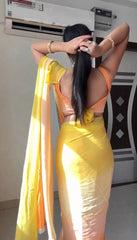 Alia Bhatt Glimmering Yellow Color Bollywood Style Ready To Wear Saree