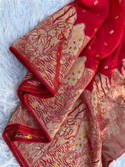 Festive Wear Dola Silk Red Color Saree