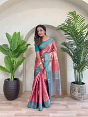 Fabulous Tissue Silk Pink Color Saree