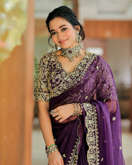 Marriage Special Organza Silk Purple Color Saree