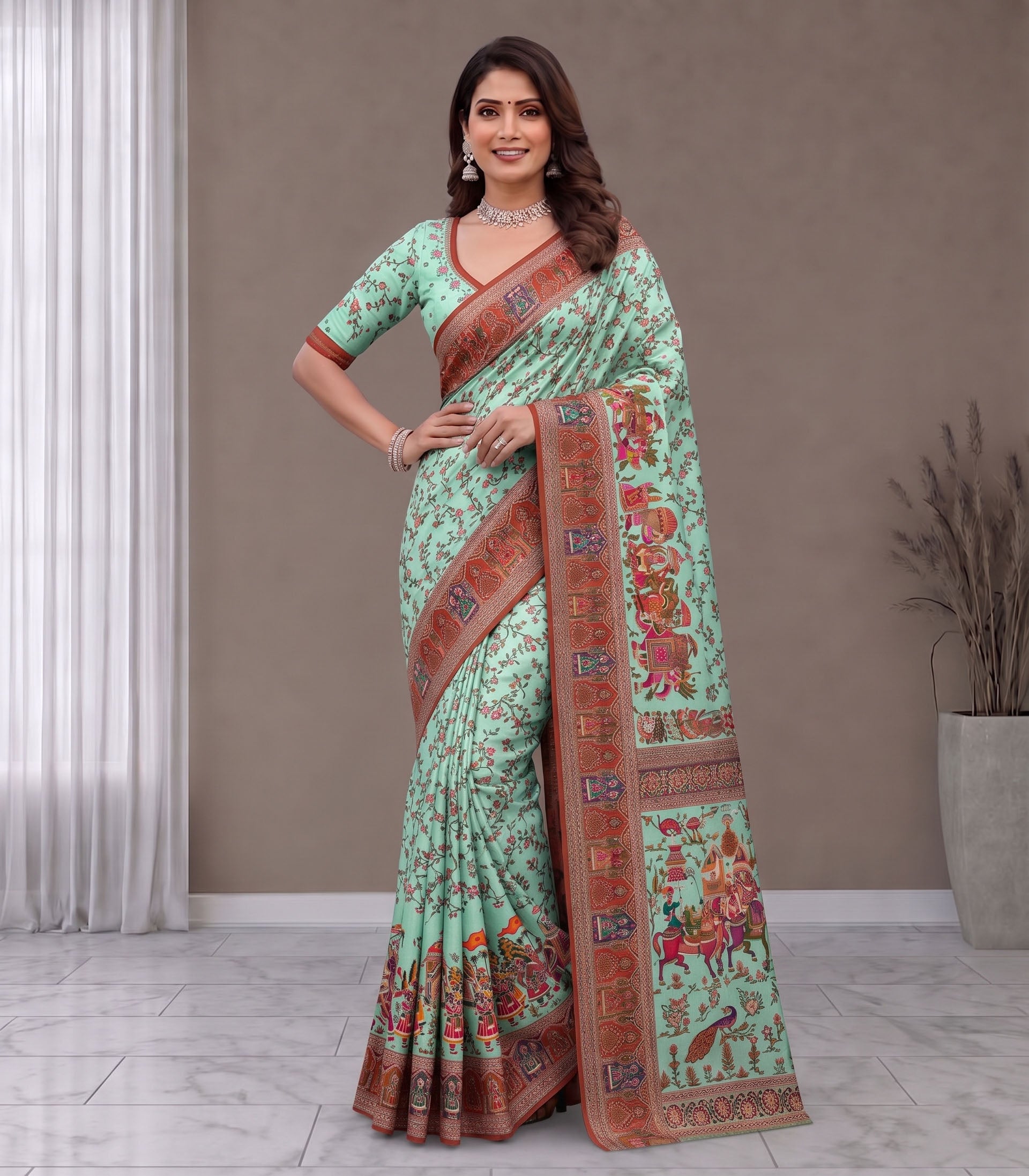 Pure Soft Pashmina Silk Saree with Kashmiri Woven Pallu