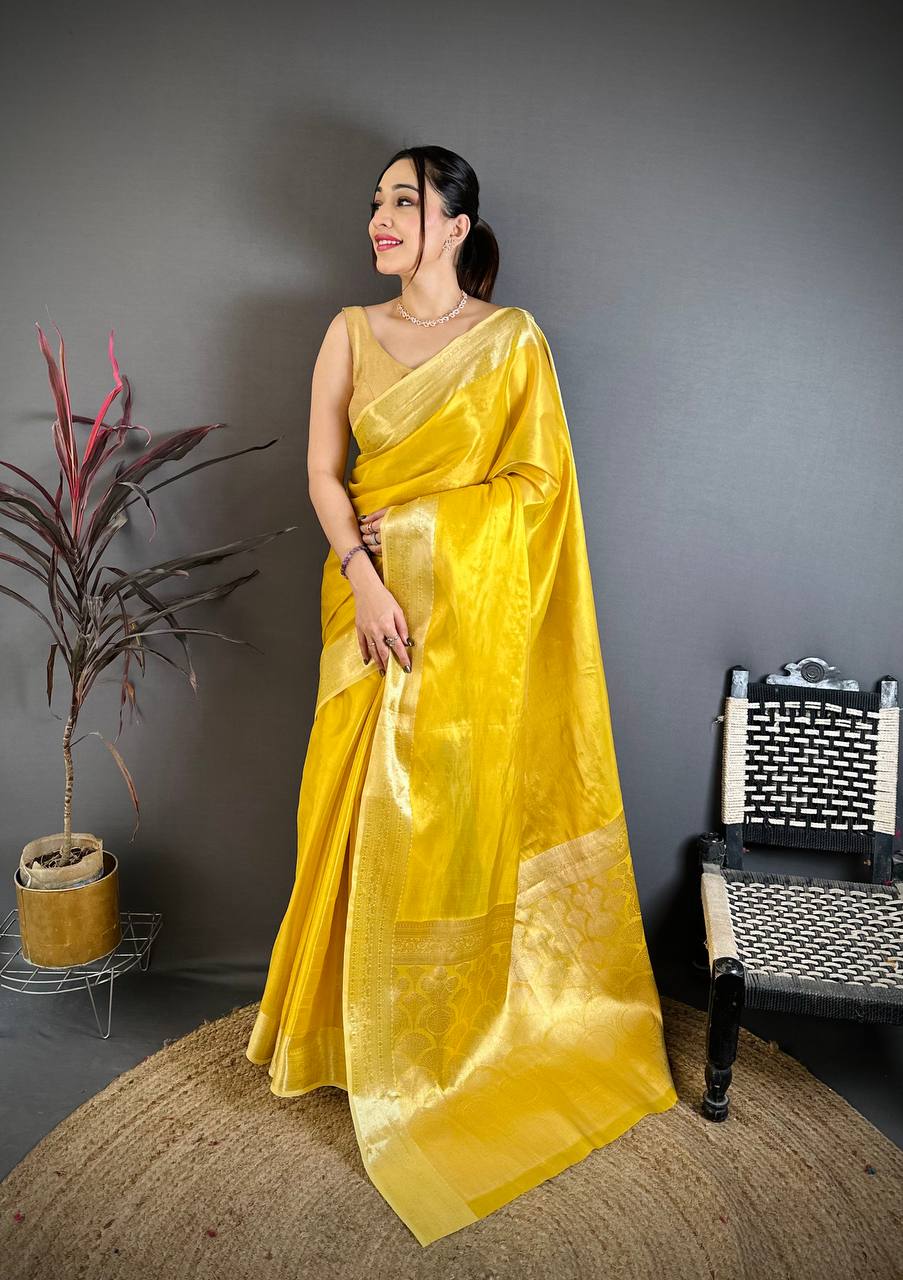 Banarasi Soft Tissue Silk Saree with Copper Zari Weaving