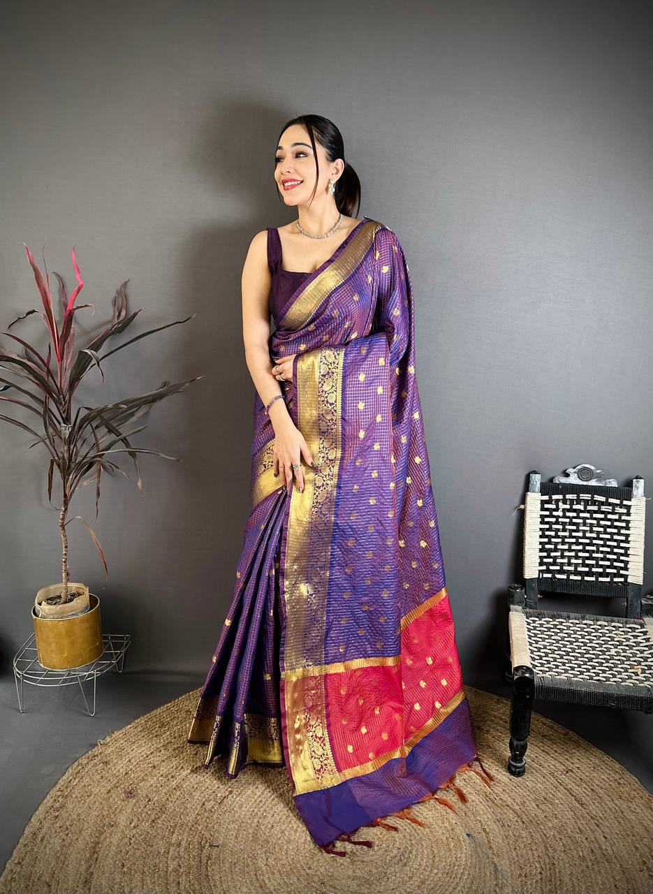 Banarasi Tissue Saree with Butti Weaving and Heavy Border
