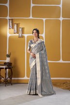 Premium Linen Cotton Silk Saree with Gold Zari Design