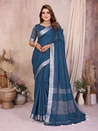 Beauty Soft Linen Cotton Saree with Silver Zari Border