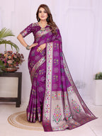 Dola Silk Bandhej Khadi Print Saree with Kanchi Border